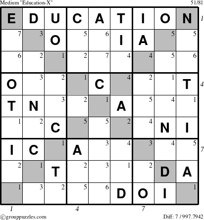 The grouppuzzles.com Medium Education-X puzzle for , suitable for printing, with all 7 steps marked