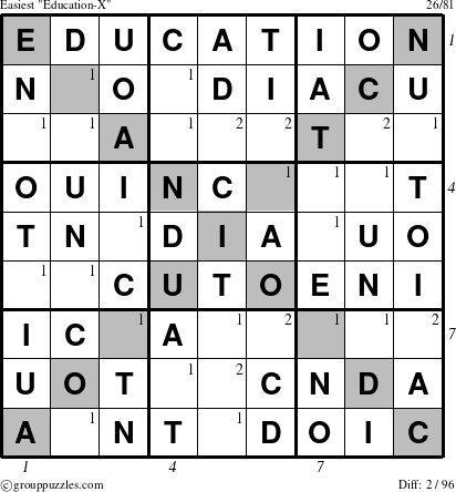 The grouppuzzles.com Easiest Education-X puzzle for , suitable for printing, with all 2 steps marked