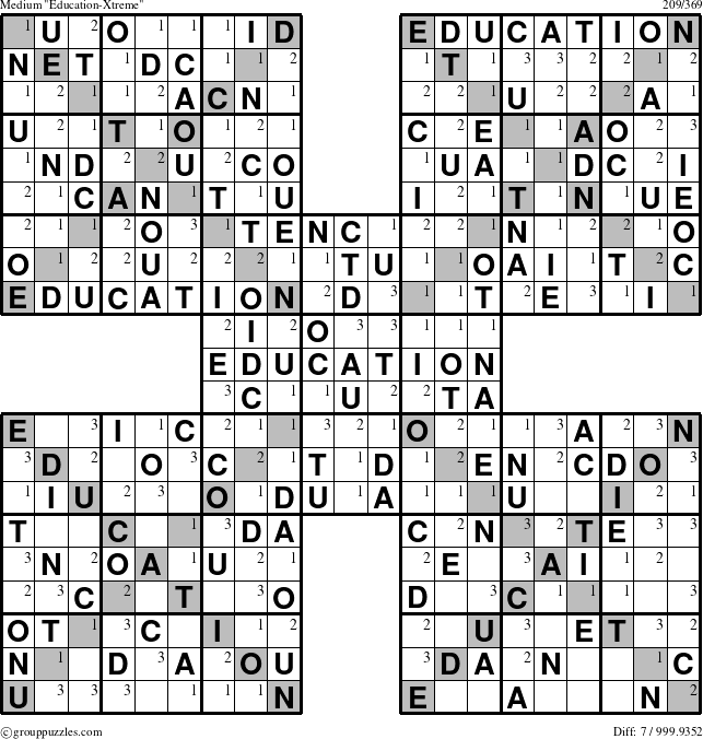 The grouppuzzles.com Medium Education-Xtreme puzzle for  with the first 3 steps marked