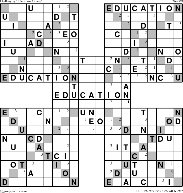 The grouppuzzles.com Challenging Education-Xtreme puzzle for  with the first 3 steps marked