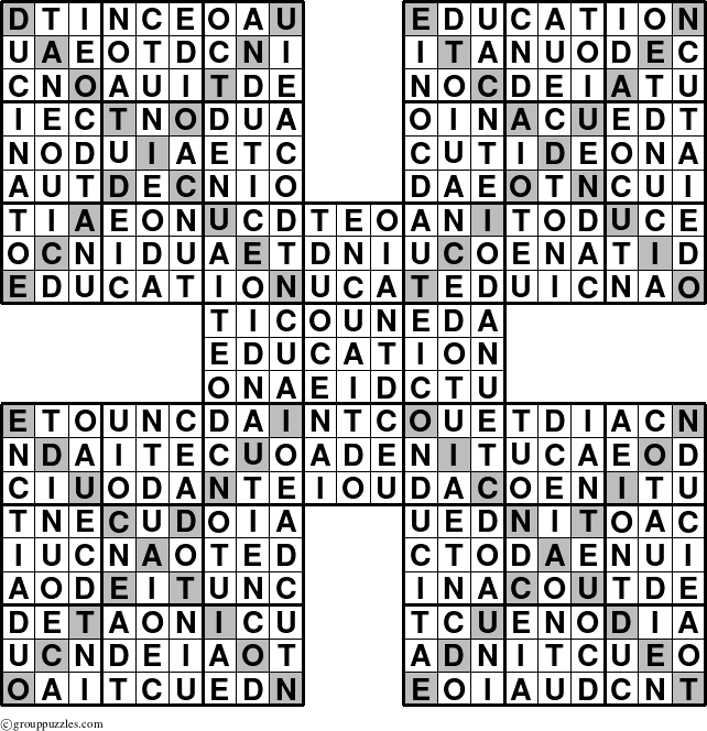 The grouppuzzles.com Answer grid for the Education-Xtreme puzzle for 