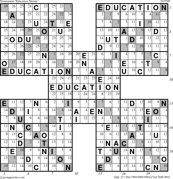 The grouppuzzles.com Tournament Education-Xtreme puzzle for , suitable for printing, with all 27 steps marked