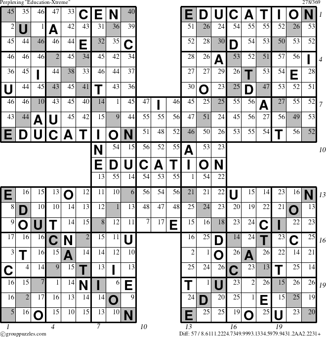 The grouppuzzles.com Perplexing Education-Xtreme puzzle for , suitable for printing, with all 57 steps marked