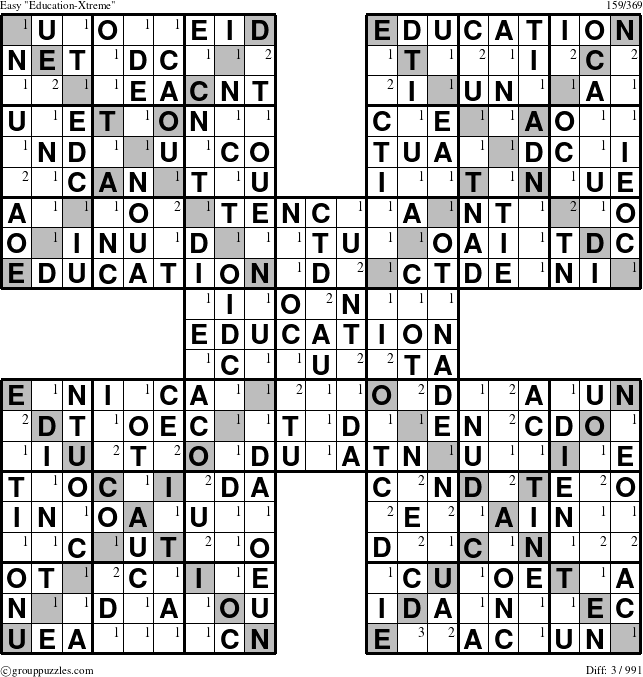 The grouppuzzles.com Easy Education-Xtreme puzzle for  with the first 3 steps marked