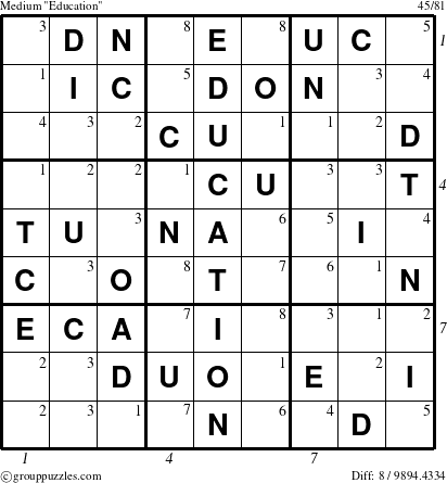 The grouppuzzles.com Medium Education-c5 puzzle for  with all 8 steps marked