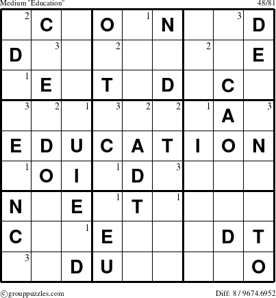 The grouppuzzles.com Medium Education-r5 puzzle for  with the first 3 steps marked