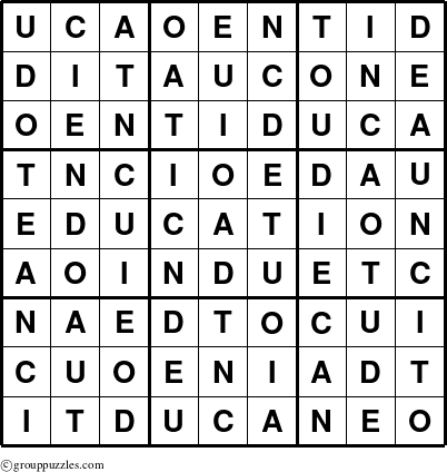 The grouppuzzles.com Answer grid for the Education-r5 puzzle for 