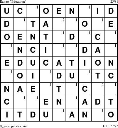 The grouppuzzles.com Easiest Education-r5 puzzle for  with the first 2 steps marked