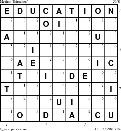 The grouppuzzles.com Medium Education puzzle for , suitable for printing, with all 8 steps marked