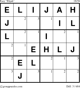 The grouppuzzles.com Easy Elijah puzzle for  with the first 3 steps marked