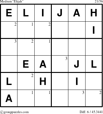 The grouppuzzles.com Medium Elijah puzzle for  with the first 3 steps marked