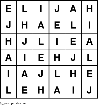 The grouppuzzles.com Answer grid for the Elijah puzzle for 