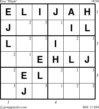 The grouppuzzles.com Easy Elijah puzzle for  with all 3 steps marked