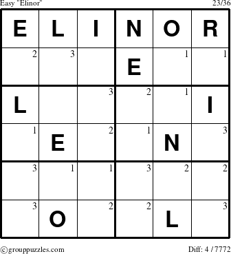 The grouppuzzles.com Easy Elinor puzzle for  with the first 3 steps marked