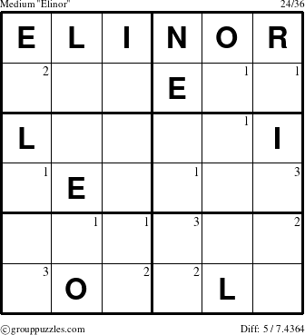 The grouppuzzles.com Medium Elinor puzzle for  with the first 3 steps marked