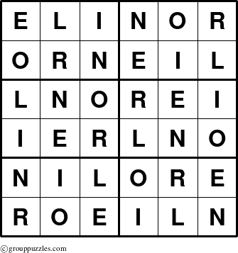 The grouppuzzles.com Answer grid for the Elinor puzzle for 