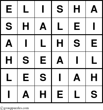 The grouppuzzles.com Answer grid for the Elisha puzzle for 