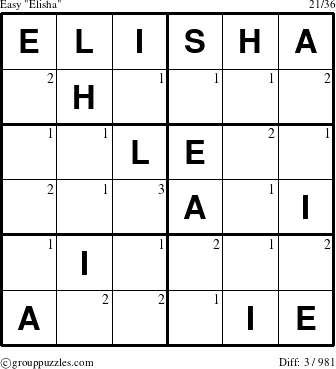 The grouppuzzles.com Easy Elisha puzzle for  with the first 3 steps marked