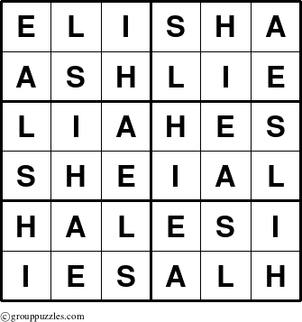 The grouppuzzles.com Answer grid for the Elisha puzzle for 