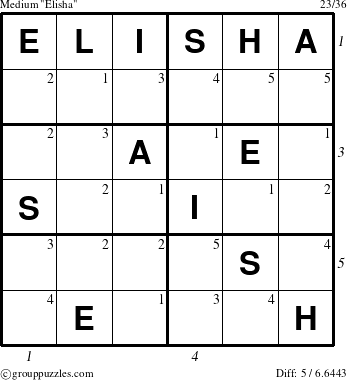 The grouppuzzles.com Medium Elisha puzzle for  with all 5 steps marked