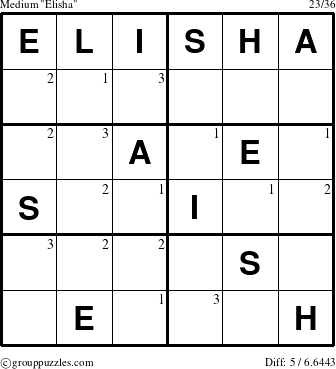 The grouppuzzles.com Medium Elisha puzzle for  with the first 3 steps marked