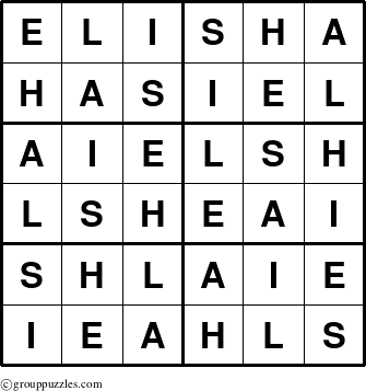 The grouppuzzles.com Answer grid for the Elisha puzzle for 