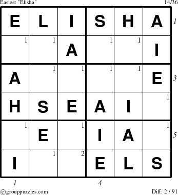 The grouppuzzles.com Easiest Elisha puzzle for , suitable for printing, with all 2 steps marked