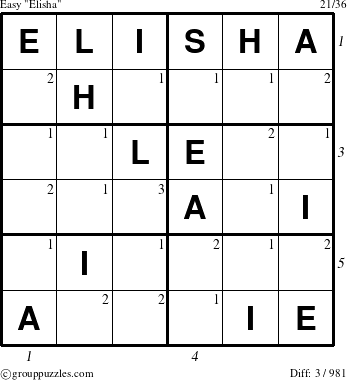 The grouppuzzles.com Easy Elisha puzzle for  with all 3 steps marked