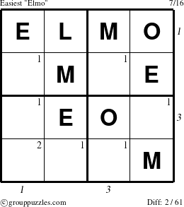 The grouppuzzles.com Easiest Elmo puzzle for , suitable for printing, with all 2 steps marked