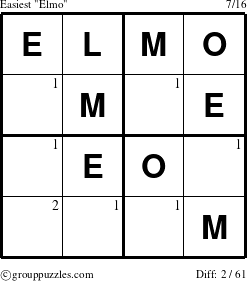 The grouppuzzles.com Easiest Elmo puzzle for  with the first 2 steps marked