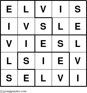 The grouppuzzles.com Answer grid for the Elvis puzzle for 