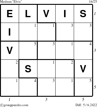 The grouppuzzles.com Medium Elvis puzzle for  with all 5 steps marked