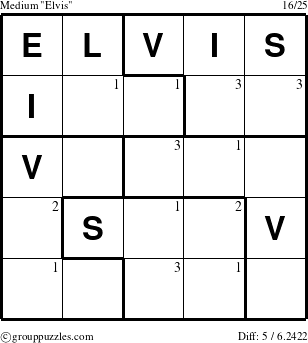 The grouppuzzles.com Medium Elvis puzzle for  with the first 3 steps marked