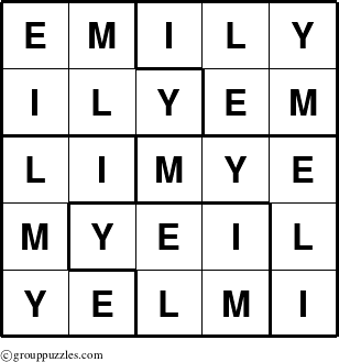 The grouppuzzles.com Answer grid for the Emily puzzle for 