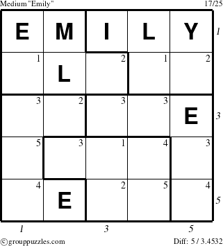 The grouppuzzles.com Medium Emily puzzle for  with all 5 steps marked