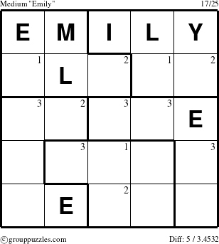 The grouppuzzles.com Medium Emily puzzle for  with the first 3 steps marked