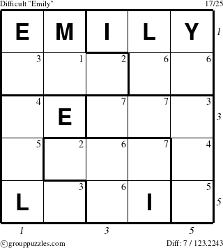 The grouppuzzles.com Difficult Emily puzzle for  with all 7 steps marked