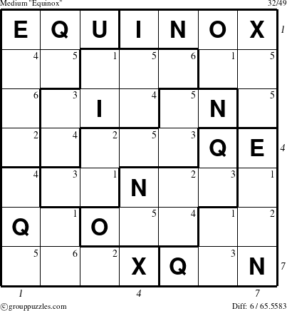 The grouppuzzles.com Medium Equinox puzzle for , suitable for printing, with all 6 steps marked