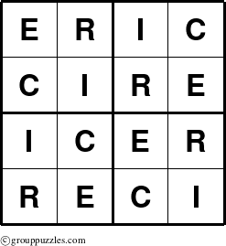 The grouppuzzles.com Answer grid for the Eric puzzle for 