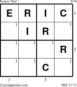 The grouppuzzles.com Easiest Eric puzzle for  with all 2 steps marked