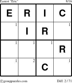 The grouppuzzles.com Easiest Eric puzzle for  with the first 2 steps marked