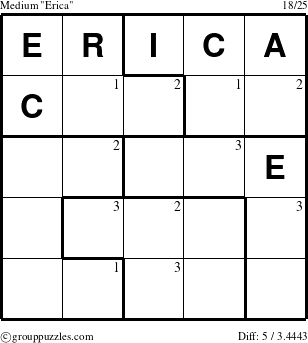 The grouppuzzles.com Medium Erica puzzle for  with the first 3 steps marked