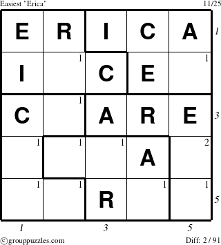 The grouppuzzles.com Easiest Erica puzzle for , suitable for printing, with all 2 steps marked