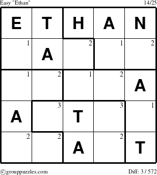 The grouppuzzles.com Easy Ethan puzzle for  with the first 3 steps marked