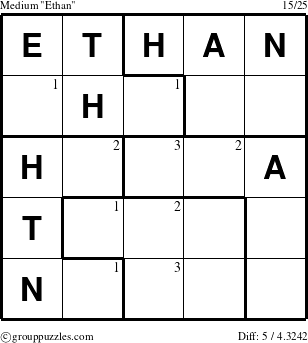 The grouppuzzles.com Medium Ethan puzzle for  with the first 3 steps marked