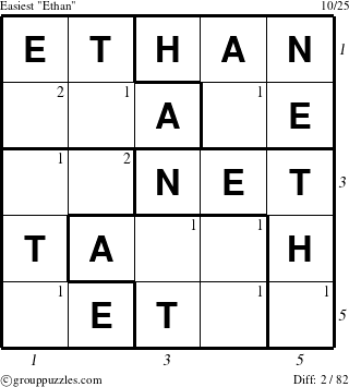 The grouppuzzles.com Easiest Ethan puzzle for , suitable for printing, with all 2 steps marked