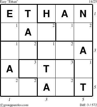 The grouppuzzles.com Easy Ethan puzzle for , suitable for printing, with all 3 steps marked