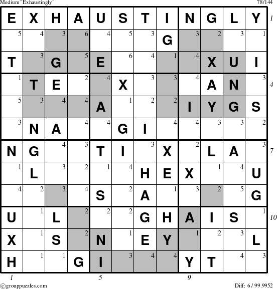 The grouppuzzles.com Medium Exhaustingly puzzle for , suitable for printing, with all 6 steps marked