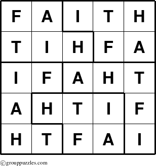 The grouppuzzles.com Answer grid for the Faith puzzle for 