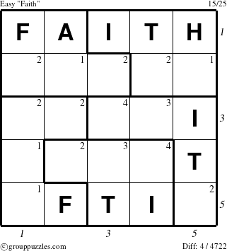 The grouppuzzles.com Easy Faith puzzle for  with all 4 steps marked